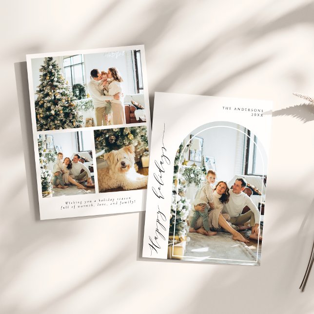 Minimalist Script Happy Holidays Photo Arch Holiday Card (Creator Uploaded)