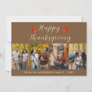 Minimalist Script Happy Thanksgiving 4 Photo Holiday Card