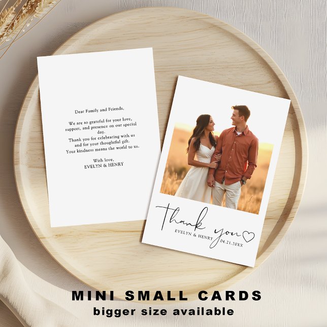 Minimalist Script  Heart Photo Mini Thank You  Card (Creator Uploaded)