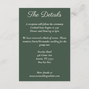 Minimalist Script Highland Moss Green Details Card