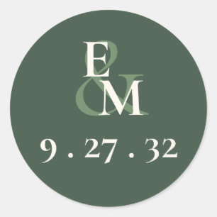 Minimalist Script Highland Moss Green Initials Classic Round Sticker