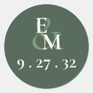 Minimalist Script Highland Moss Green Initials  Classic Round Sticker