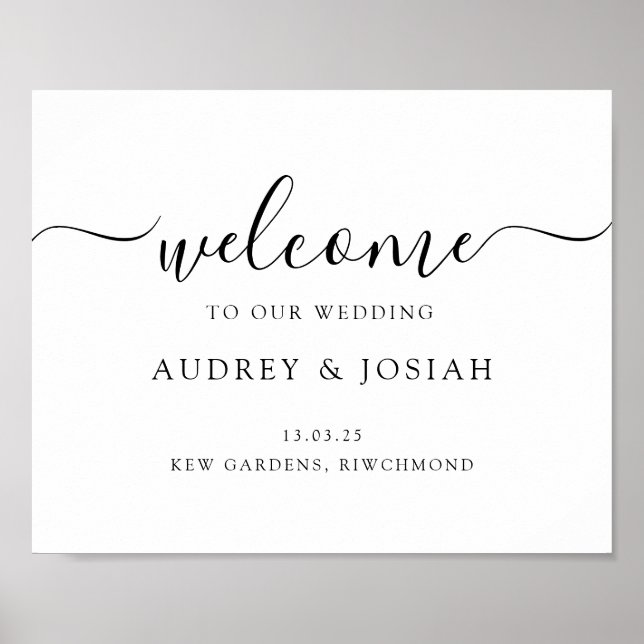 Minimalist Script Horizontal Wedding  Welcome Sign (Front)