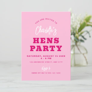 Minimalist Script Hot Pink Modern Hens Party Invitation