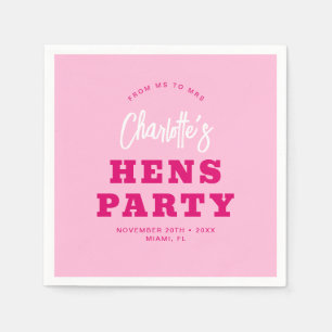 Minimalist Script Hot Pink Modern Hens Party Napkin