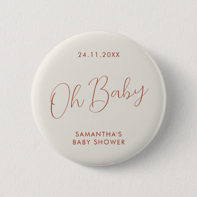 Minimalist Script ivory Baby Shower elegant 2 Inch Round Button (Front)