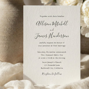 Minimalist Script Ivory Photo Wedding Invitation