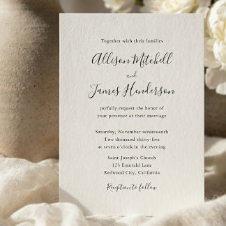 Minimalist Script Ivory Photo Wedding Invitation