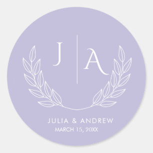 Minimalist script lavender pink Monogram Wedding  Classic Round Sticker