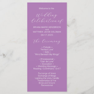 Minimalist Script Lavender Wedding Program