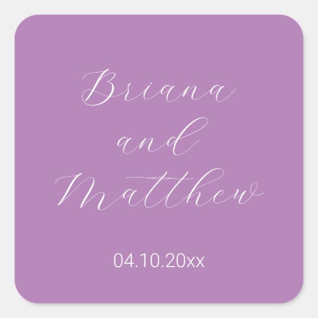 Minimalist Script Lavender Wedding Square Sticker (Front)