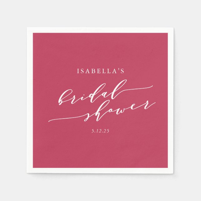 Minimalist Script Lettering Magenta Bridal Shower Napkin (Front)