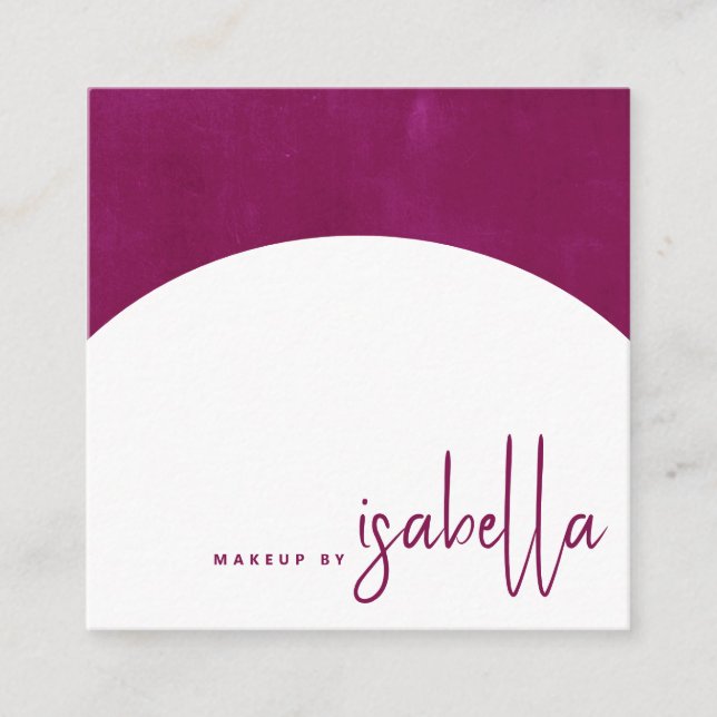 Minimalist Script Makeup Artist Arch Raspberry Square Business Card (Front)