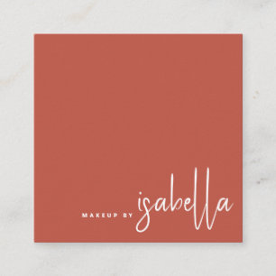 Minimalist Script Makeup Artist Burnt Orange Square Business Card
