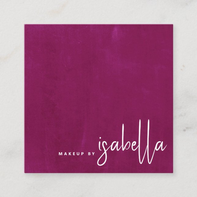 Minimalist Script Makeup Artist Dark Raspberry Square Business Card (Front)