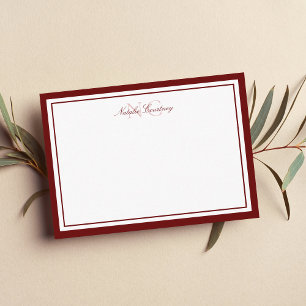 Minimalist Script Maroon Two Border Monogram Card