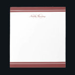 Minimalist Script Maroon Two Border Monogram Notepad<br><div class="desc">Write down your message or notes on this minimalist elegant-looking maroon notepad featuring a serif font monogram and a script lettering of your name with thick and thin borders. Personalize it with your initials.</div>