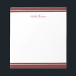 Minimalist Script Maroon Two Border Monogram Notepad<br><div class="desc">Write down your message or notes on this minimalist elegant-looking maroon notepad featuring a serif font monogram and a script lettering of your name with thick and thin borders. Personalize it with your initials.</div>