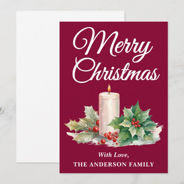 Minimalist Script Merry Christmas Burgundy Holiday Card (Front/Back)