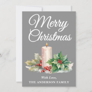 Minimalist Script Merry Christmas Silver Holiday Card