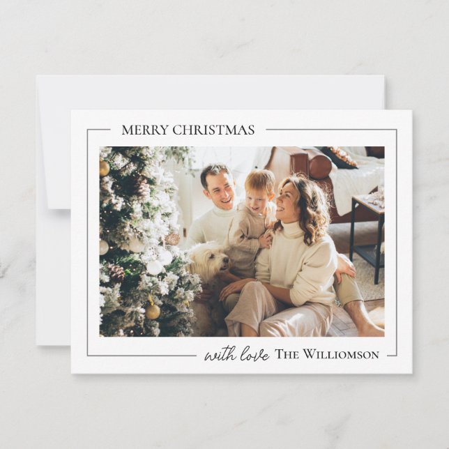 Minimalist Script Merry Christmas with Photo  Holiday Card (Front)