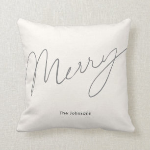Minimalist Script Merry Cream White Throw Pillow