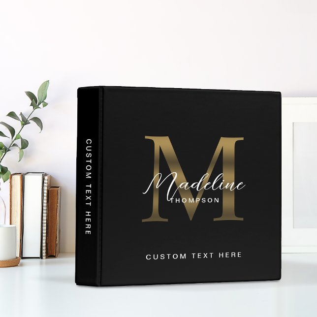 Minimalist Script Metallic Black Gold Monogram Binder (Creator Uploaded)