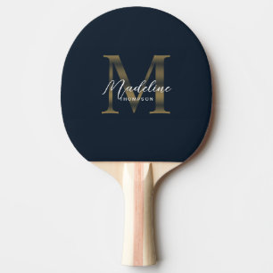 Minimalist Script Metallic Navy Blue Gold Monogram Ping Pong Paddle