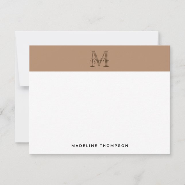 Minimalist Script Metallic Taupe Gold Monogram Card (Front)