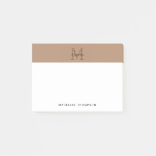 Minimalist Script Metallic Taupe Gold Monogram Post-it Notes