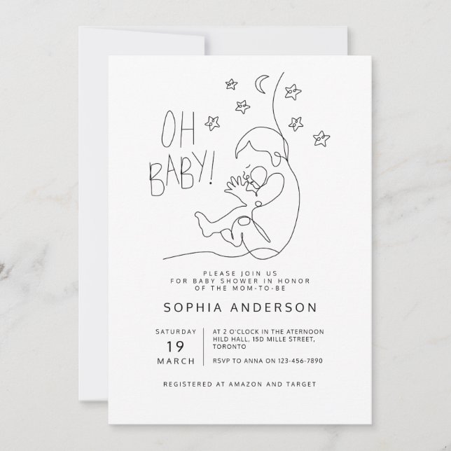 Minimalist Script Modern Black Baby Shower  Invitation (Front)