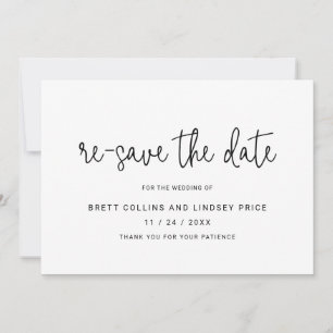 Minimalist Script Modern Black Change the Date Announcement