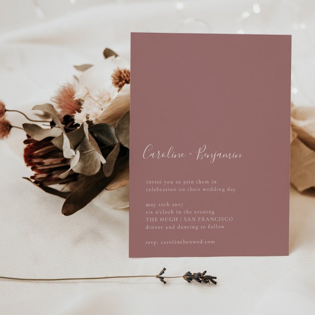 Minimalist Script Modern Boho Dusty Rose Wedding Invitation (Creator Uploaded)