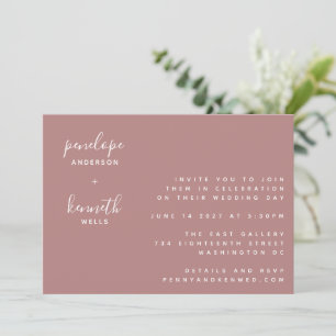 Minimalist Script Modern Wedding Dusty Rose Invitation