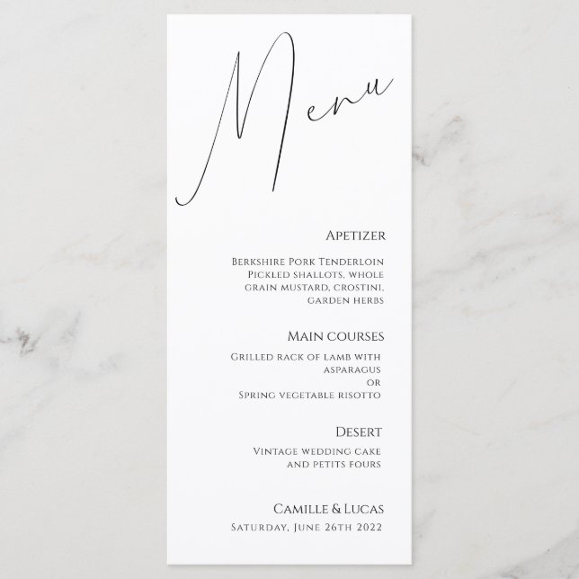 Minimalist Script Modern Wedding Menu (Front)