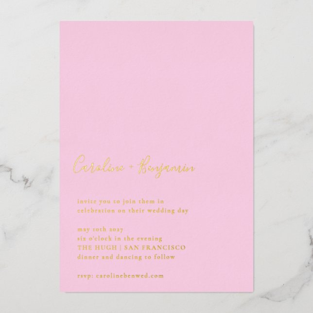 Minimalist Script Modern Wedding Pastel Pink Gold (Front)