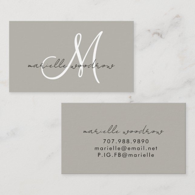Minimalist Script Monogram Dark Griege Business Card (Front/Back)