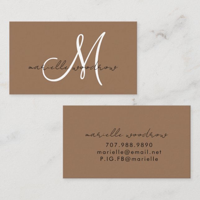 Minimalist Script Monogram Dark Terracotta Business Card (Front/Back)