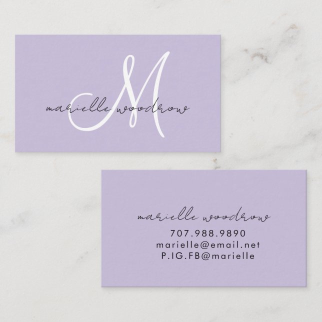 Minimalist Script Monogram Lilac Calling Card (Front/Back)