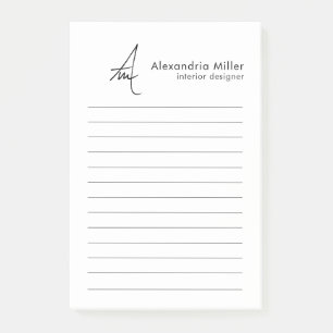 Minimalist Script Monogram Lined Post-it Notes
