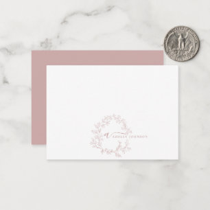 Minimalist Script Monogram Name Blush Dusty Pink Card