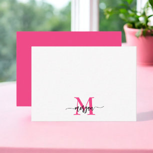 Minimalist Script Monogram Name Hot Pink Card