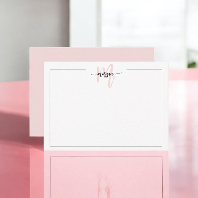 Minimalist Script Monogram One Border Blush Pink Card (Creator Uploaded)