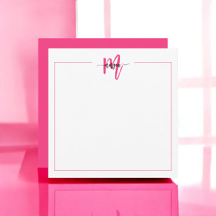 Minimalist Script Monogram One Border Hot Pink Card