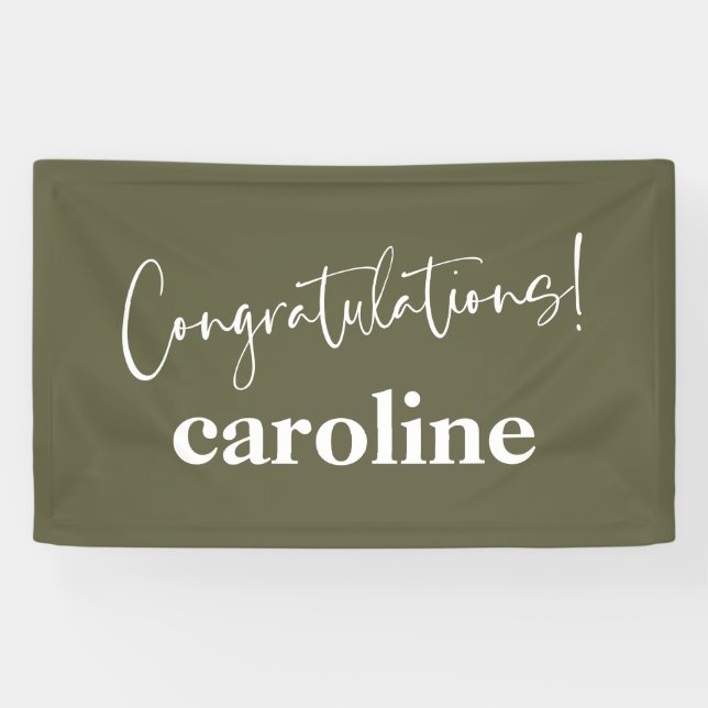 Minimalist Script Moss Green Custom Congratulation Banner (Horizontal)