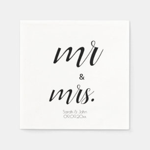 Minimalist Script Mr & Mrs Black & White Wedding  Napkin