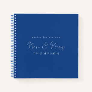 Minimalist Script Mr Mrs Wedding Blue Guest Book