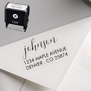 "Minimalist Script Name and Address Self-inking St Stamp