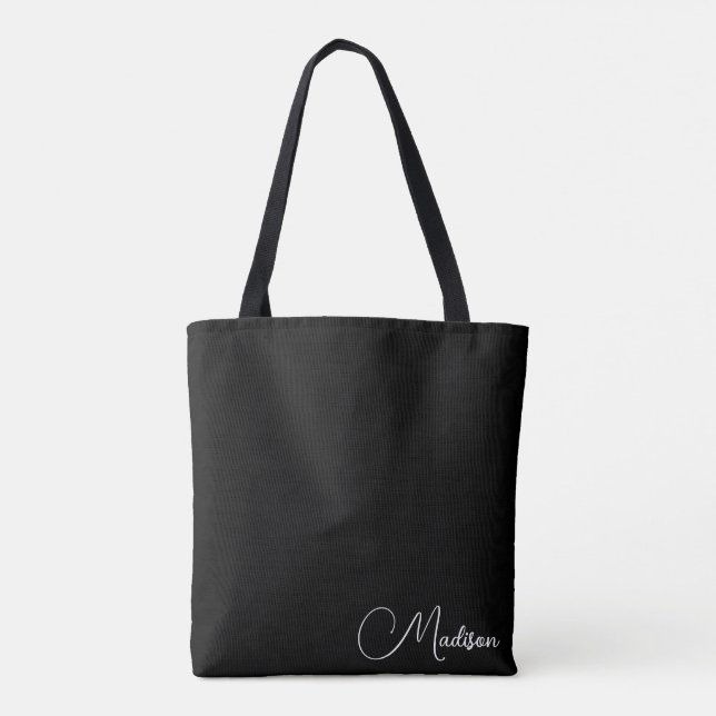 Minimalist Script Name Custom Black Tote Bag (Back)