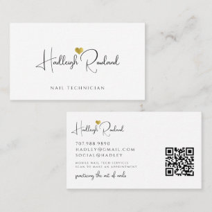Minimalist Script Name Heart Nail Technician Business Card